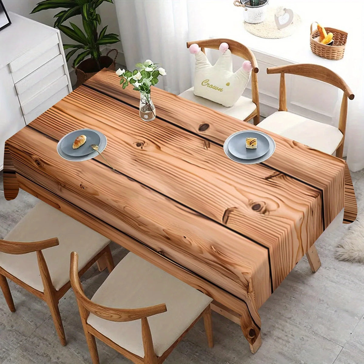 nappe table marron texture bois moderne imperméable lavable extérieur fête banquet clips métalliques