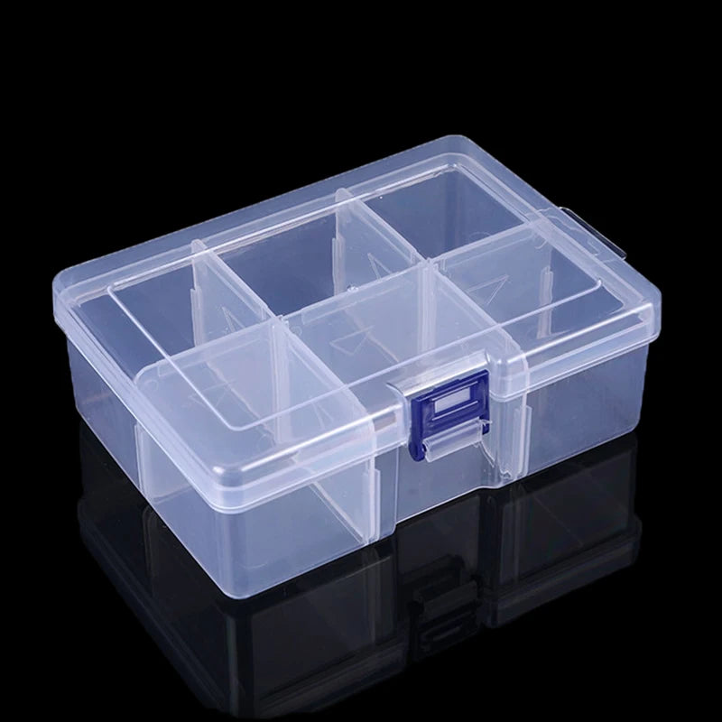 boîte rangement bijoux transparente moderne pratique poignée bleue grilles tailles quincaillerie artisanat organisation storage