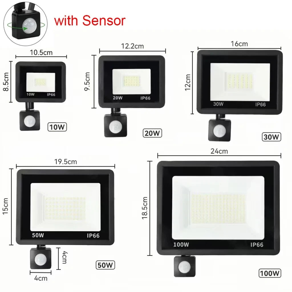 projecteur led moderne ip66 100w noir sensibilité mouvement rotation 120