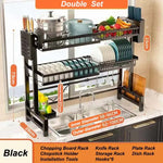 étagère cuisine noire moderne fixée mur extensible rangement assiettes ustensiles porte savon