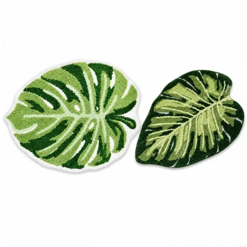 tapis sol vert blanc feuille monstera texture moelleuse moderne antidérapant adhésif salon chambre