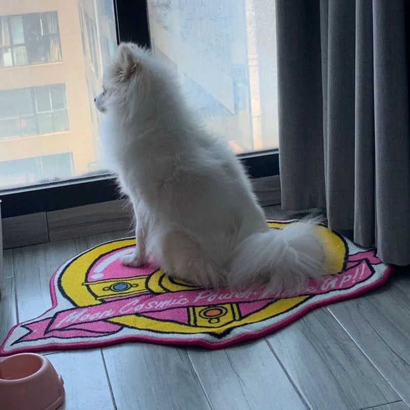 tapis animé sailor moon rose jaune blanc couronne rubans pierres précieuses chambre fille