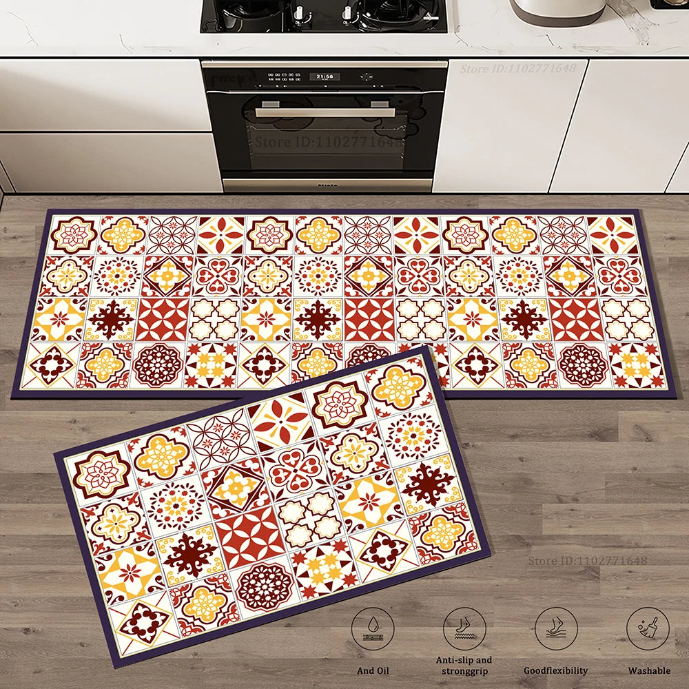 tapis sol moderne multicolore motif carreaux géométriques ethnique antidérapant intérieur cuisine salle bain