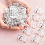 clips plastique transparent rose adhésifs muraux suspendus boîte compartiments protracteur règle feuilles