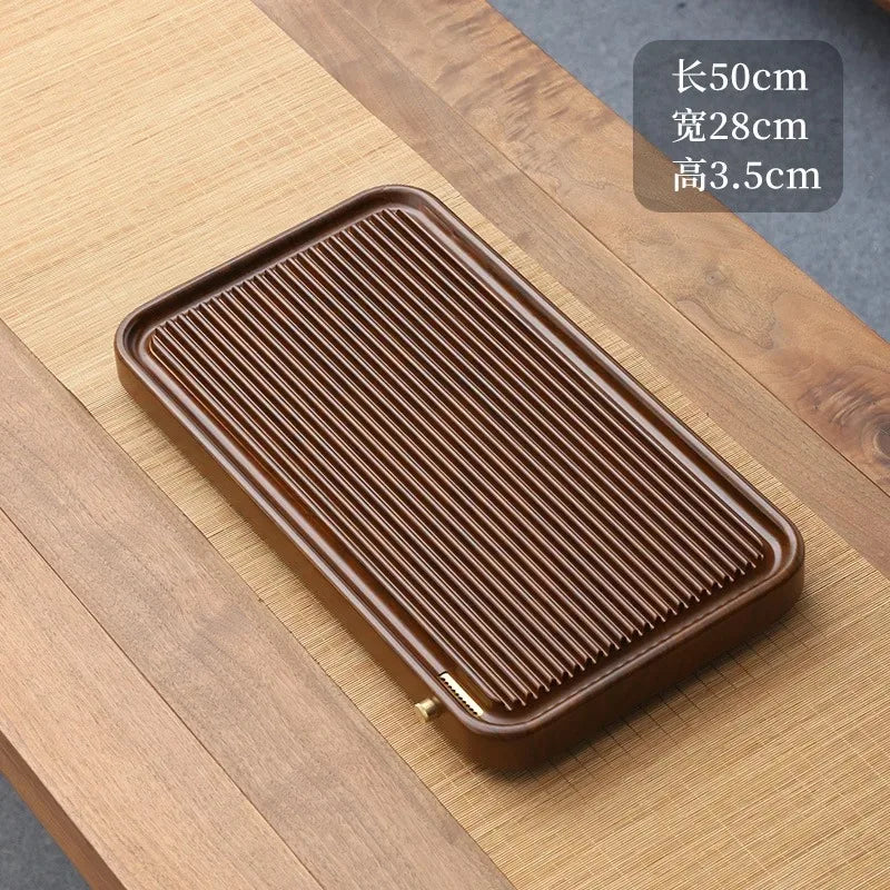 plateau thé bois marron rayures moderne drainage intégral salon service cérémonie thé