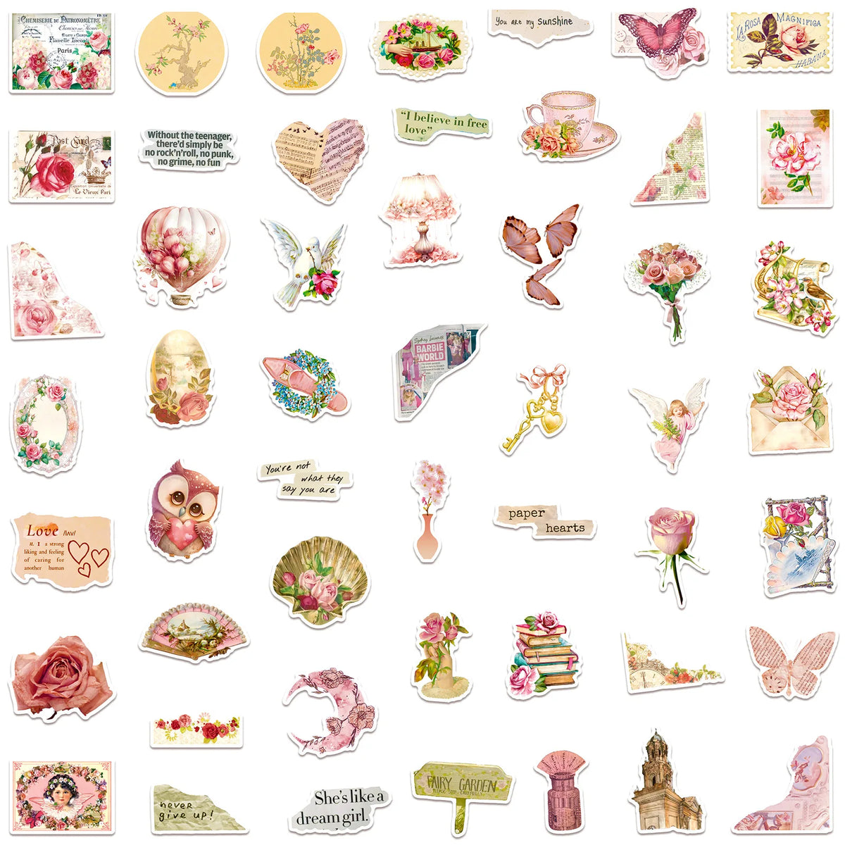 autocollants vintage rose fleurs papillons oiseaux adhésifs réutilisables eau résistants scrapbooking téléphone portable