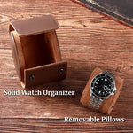 boîte montres vintage simili cuir marron bleu clips métalliques coussins amovibles slots