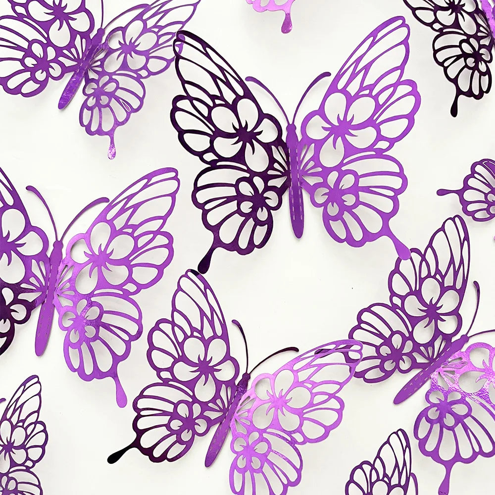 papillons décoratifs adhésifs rose violet doré bleu ajouré artisanal élégant décoration maison mariage salon