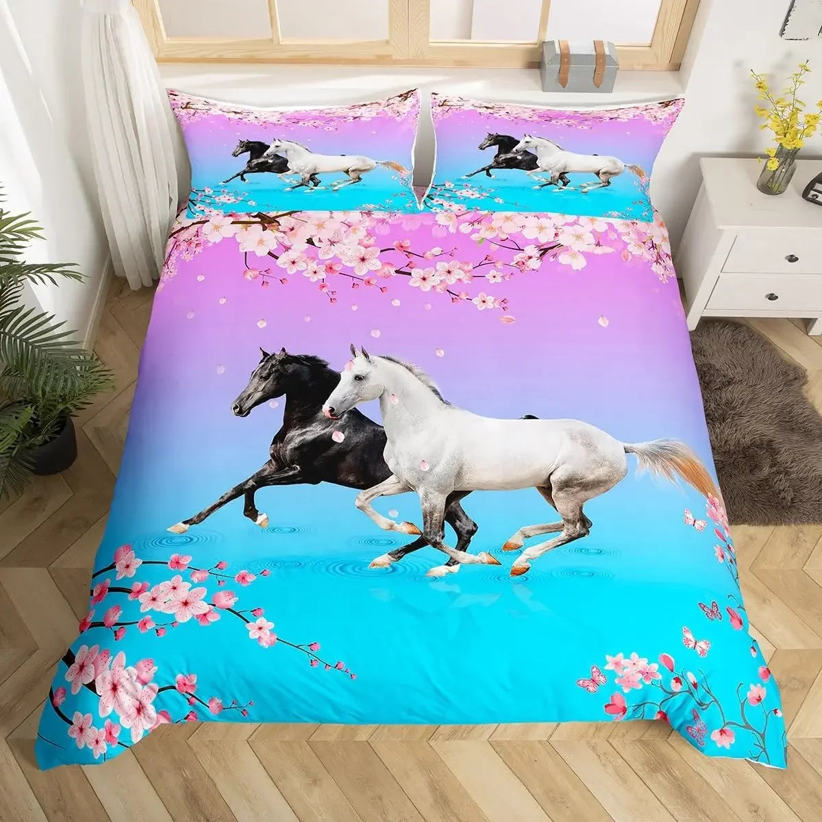 Parure de lit fille chevaux rose