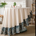 nappe table ronde jacquard floral couleurs vives blanc bleu rose vintage romantique polyester coton