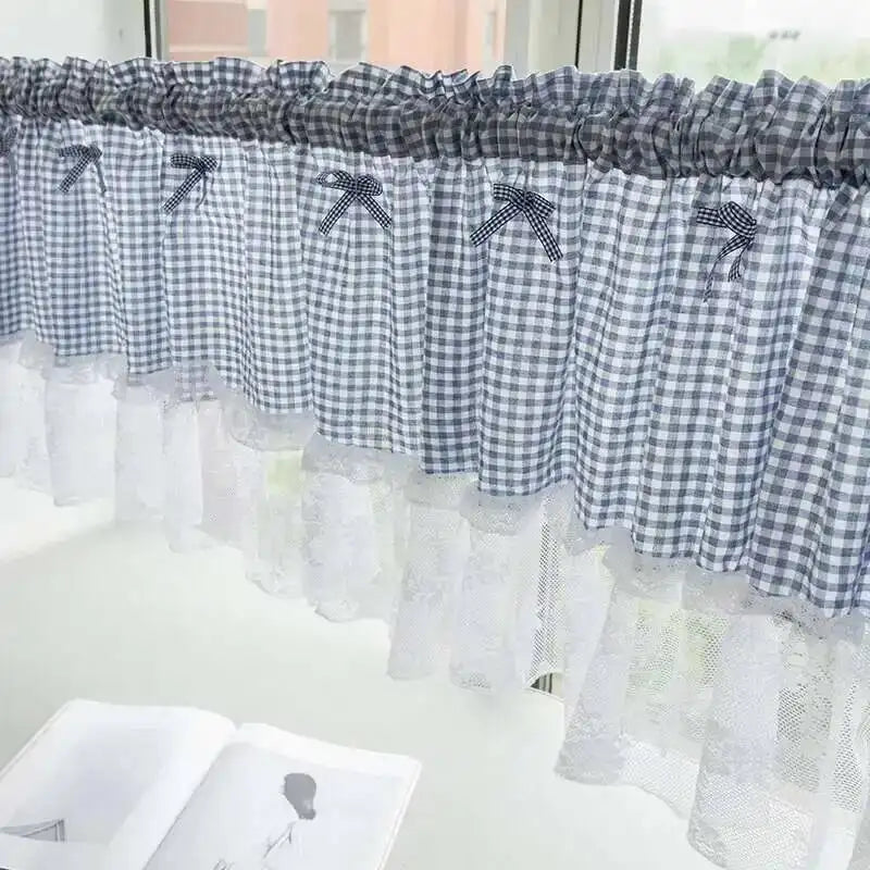 rideau gingham semi transparent vintage rustique salon polyester blanc noir bleu rouge