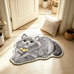 tapis décoratif moelleux forme chat allongé noir blanc gris beige salon chambre entrée maison