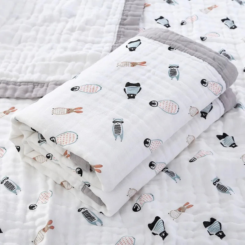 couverture bébé coton imprimé animaux lézard dino lapin blanc bleu gris orange