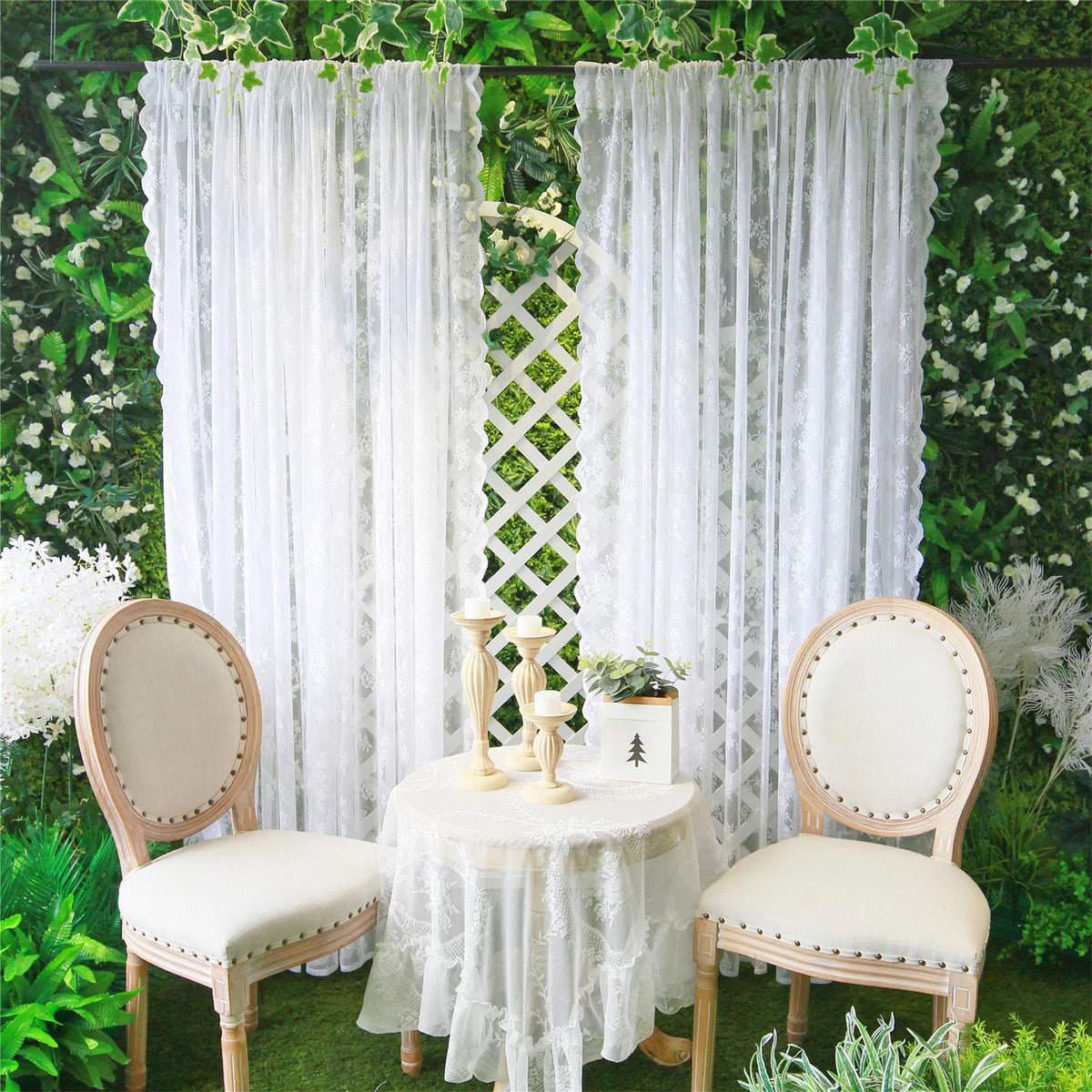 rideau dentelle florale blanc vintage romantique translucide fenêtre chambre coucherhôtelcafébureau