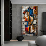 tableau abstrait moderne géométrique toile impression mur décoration maison salon bleu rouge beige noir