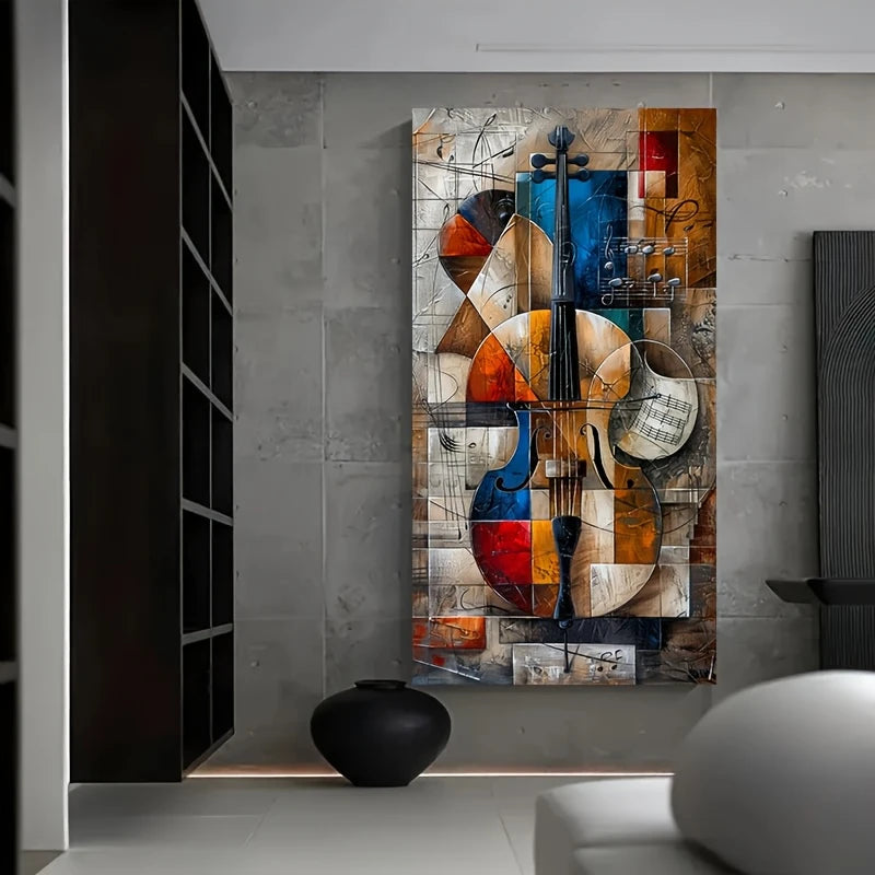 tableau abstrait moderne géométrique toile impression mur décoration maison salon bleu rouge beige noir