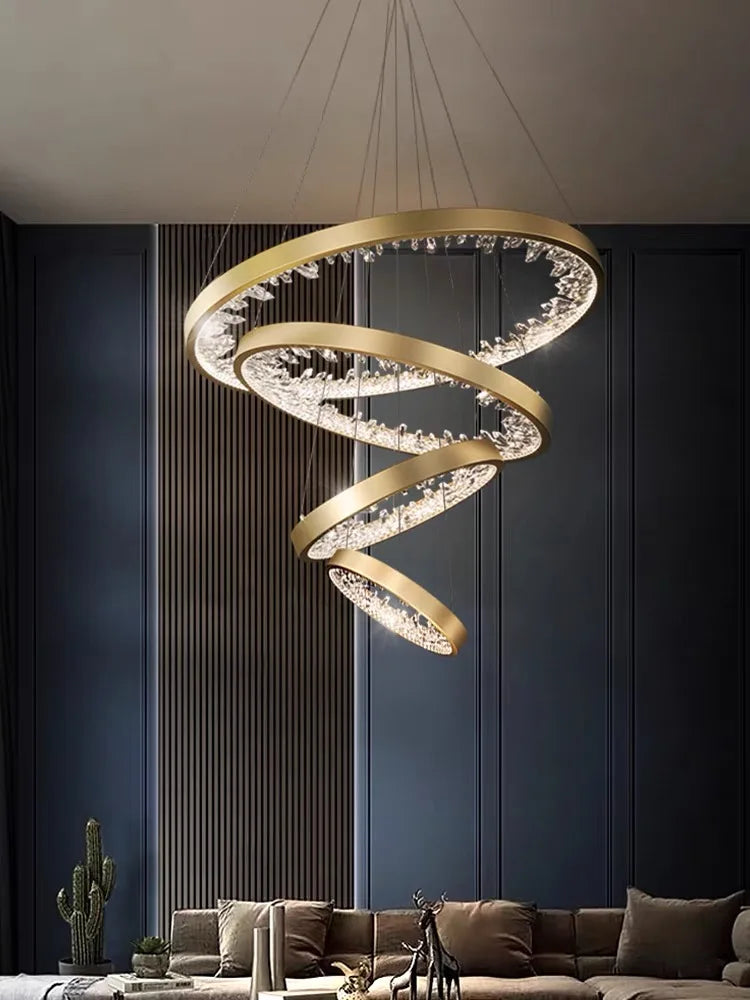 suspension lumineuse moderne or noir strass circulaire chambre salon led