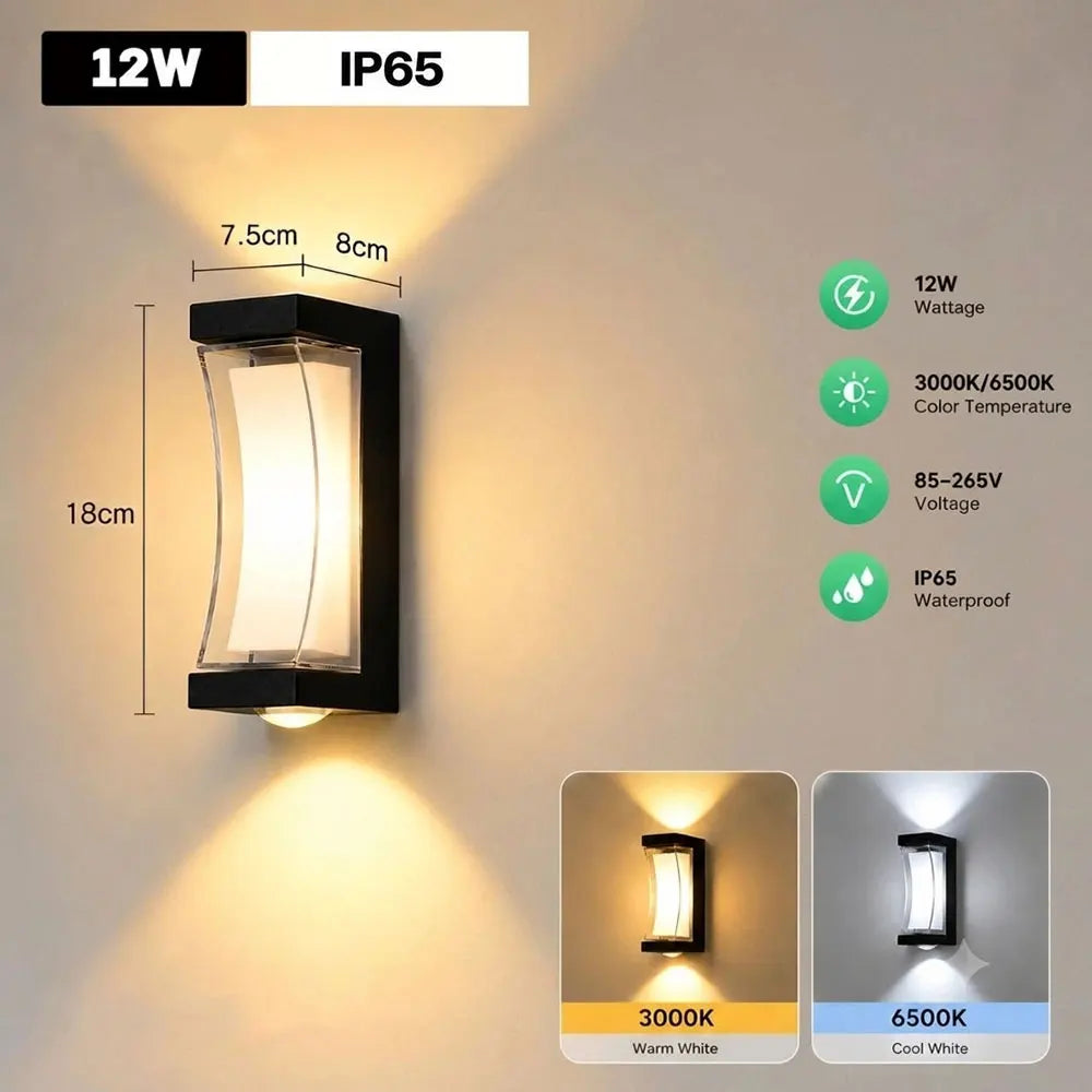 lampe murale extérieure noire moderne 25w 12w ip65 étanche led 2000lm 711pouces