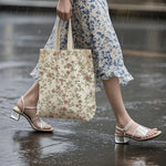 sac main fleurs roses feuilles vertes fond beige vintage romantique poignées détachables femme