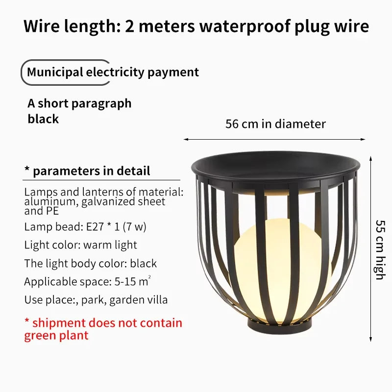 lampe solaire extérieure moderne noire rayures verticales support plante décorative