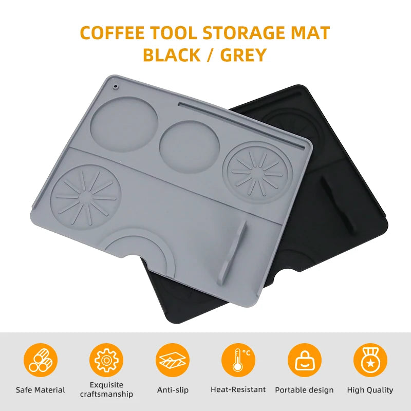 tapis rangement outils gris noir anti dérapant silicone brosse tamper distributeur portafiltre art latte