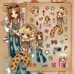stickers autocollants pop art dessins animés personnages objets motifs imprimés rose beige blanc