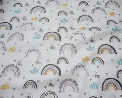tissu coton imprimé thème marin poissons coquillages enfants blanc rose bleuclair vert