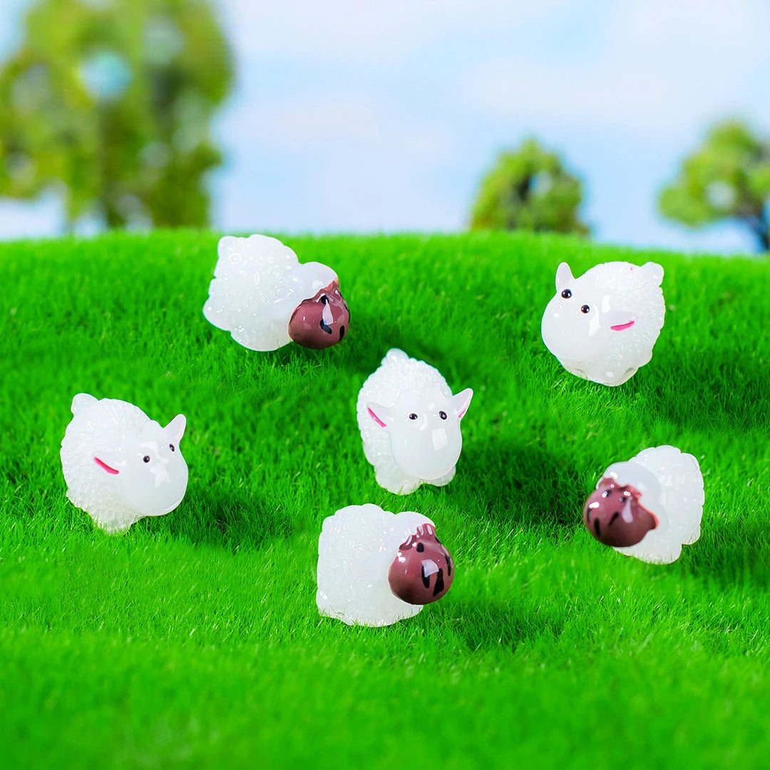 figurines moutons résine blanche rose noire laineuses brillantes décor jardin bricolage clochette pastorales mignonnes(cartoon)