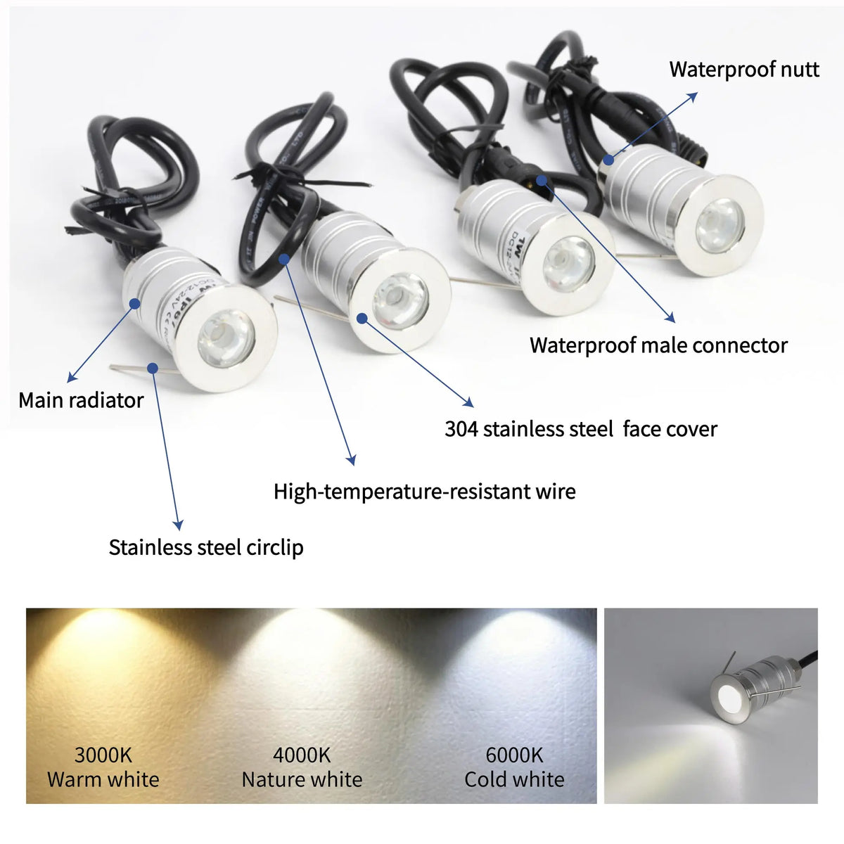 Spot LED souterrain argenté IP67 moderne 12V 60 249 lumens ans garantie