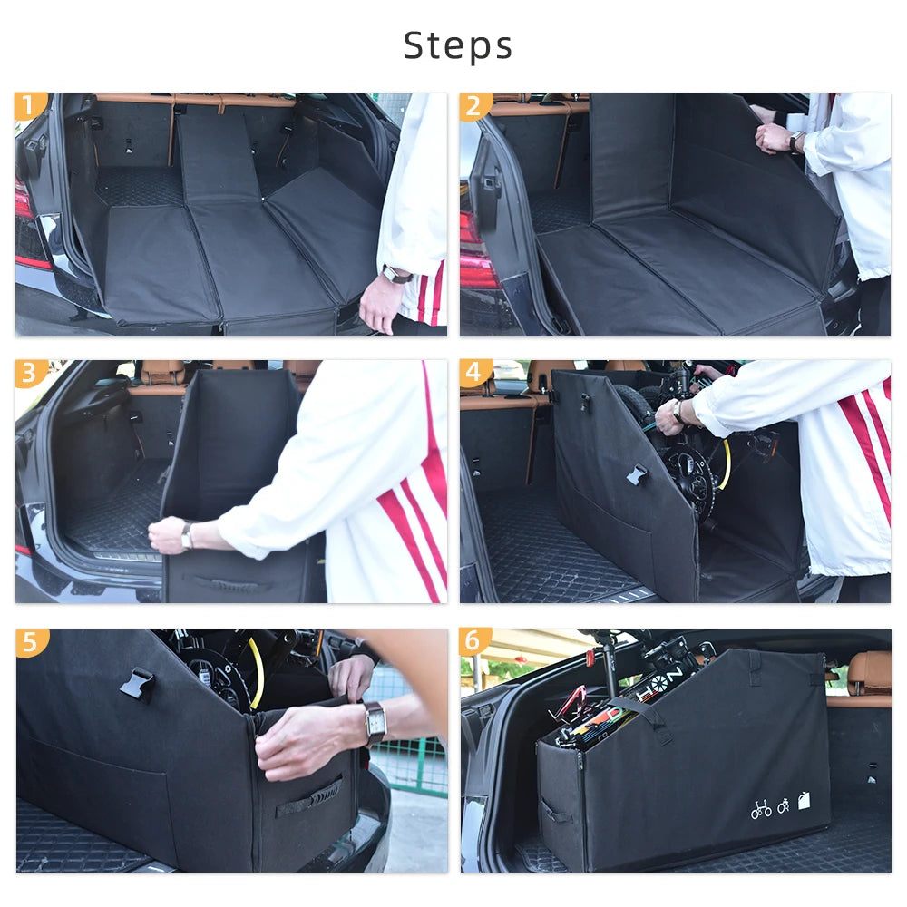 boîte rangement vélo pliant noir tissu uni pratique poignées fermeture glissière durable nylon