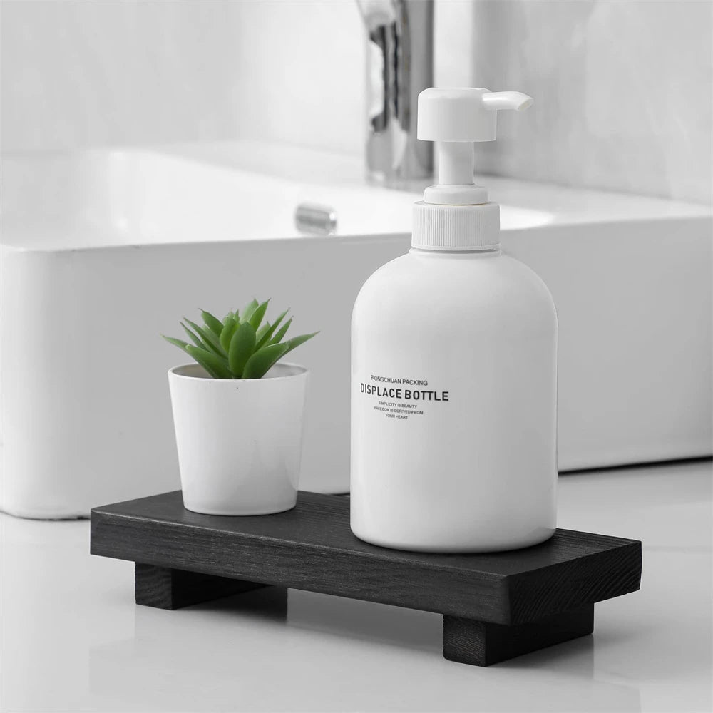support rangement bois moderne noir pot plante bouteille savon vase statuette brosse thé tasse