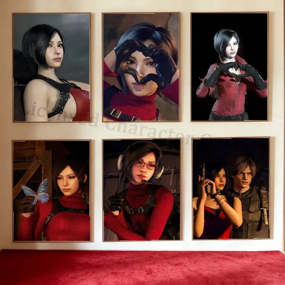 Poster Ada Wong poses variées rouge noir moderne sans cadre 21x30cm 30x45cm 40x60cm 50x70cm