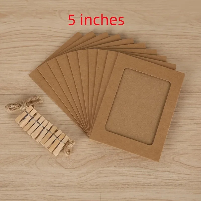 cadres photo carton noir marron blanc pinces bois suspension mur decorative rustic minimaliste