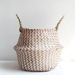 panier rangement tressé bleu beige zigzag ours peluche bois poignées