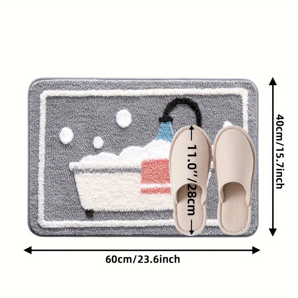 tapis bain polyester antidérapant motif baignoire moderne gris blanc rouge noir absorbant