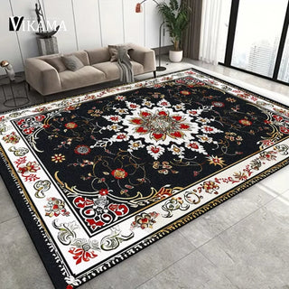 tapis salon grande taille polyester motifs floraux géométriques oriental blanc rouge