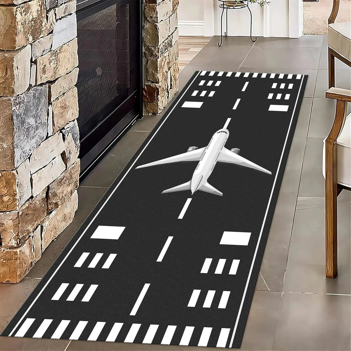 tapis couloir long motif piste d'atterrissage aéroport moderne décoratif salon chambre maison intérieur