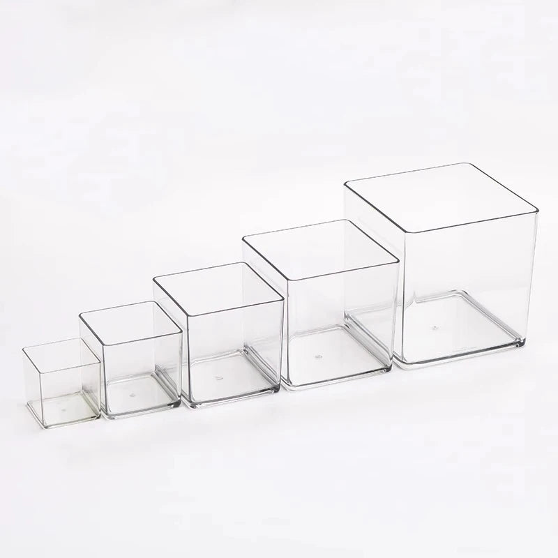 boîtes rangement transparentes cubes minimalistes 6cm 8cm 10cm 12cm 15cm