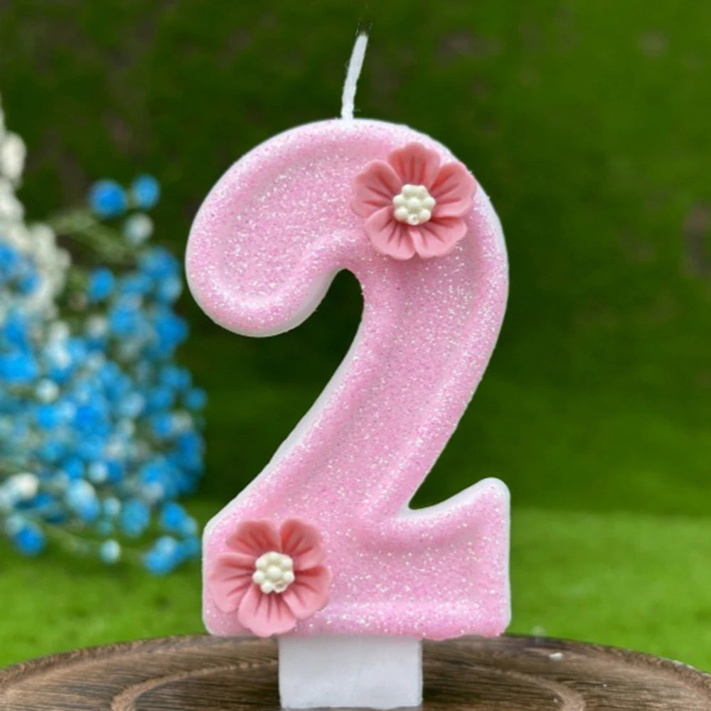 bougies anniversaire numéraux pailletées rose fleurs relief decoration festive tringle fixe boîte rangement