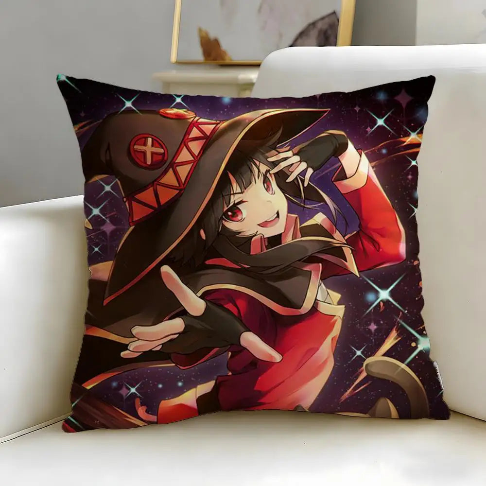 coussin anime sorcière rouge jaune noir illustration géométrique zip 45x45cm facile laver
