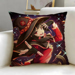 coussin anime sorcière rouge jaune noir illustration géométrique zip 45x45cm facile laver