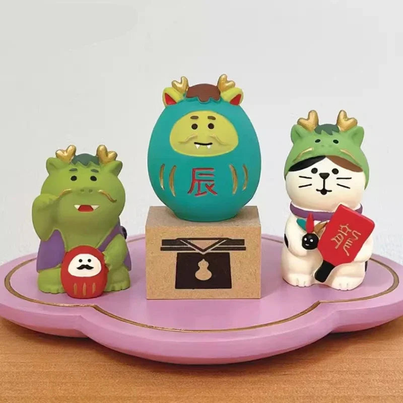 figurines animaux mignonnes résine cartoon japonais traditionnel vert rouge beige