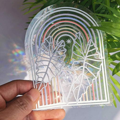 autocollant fenêtre verre décoration murale arc ciel phases lunaires motif géométrique minimaliste