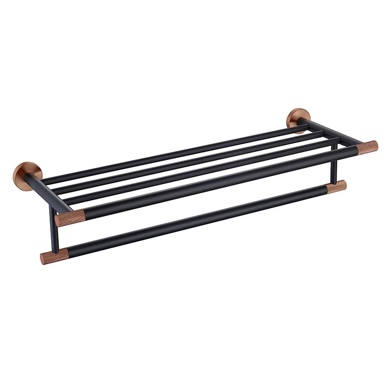 ensemble accessoires salle bain mural métal noir cuivre porte serviette savon distributeur moderne