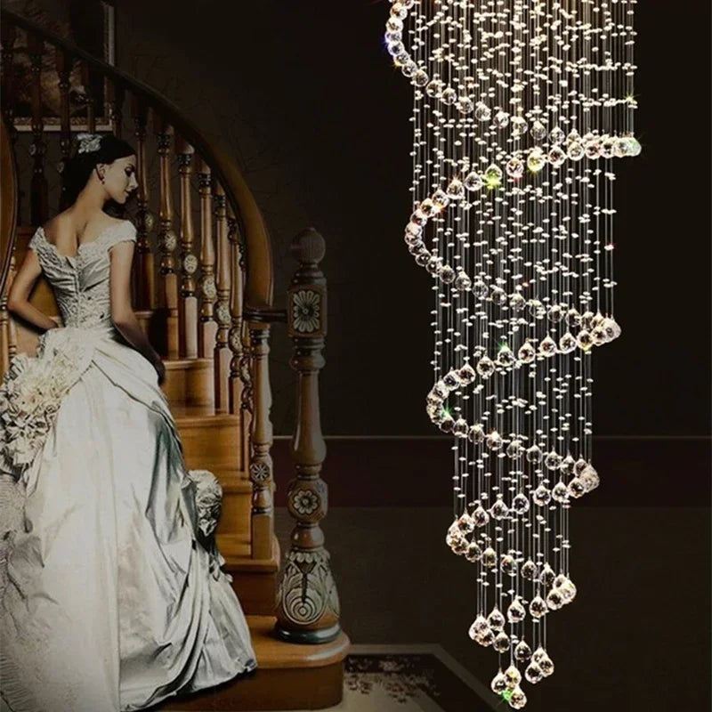 suspension lumineuse moderne cristal transparent argenté spirale élégante chaîne suspendue lumière décoration maison