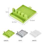 support cuisine multifonctionnel gris vert blanc moderne rainures cuillères fourchettes spatules