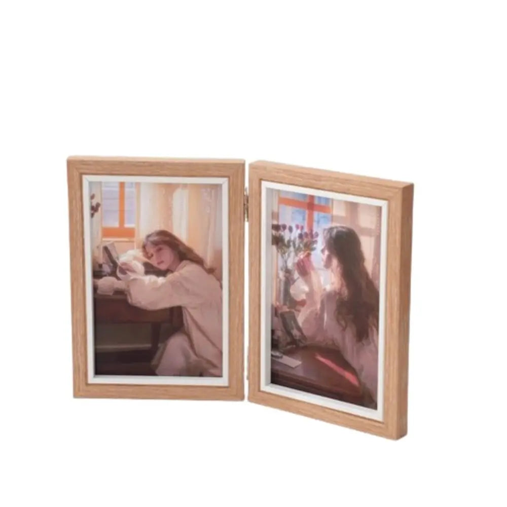 cadre photo pliable bois grainé beige portraits triptyque décoration champêtre