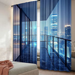 rideau moderne bleu imprimé ville semi transparent contemporain 75x166cm 105x230cm 130x210cm polyester
