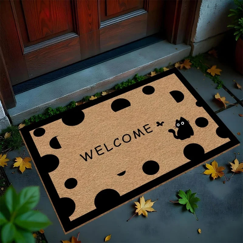 tapis d'entrée moderne antidérapant motif chats noir gris salon bain extérieur 30x50cm 40x60cm