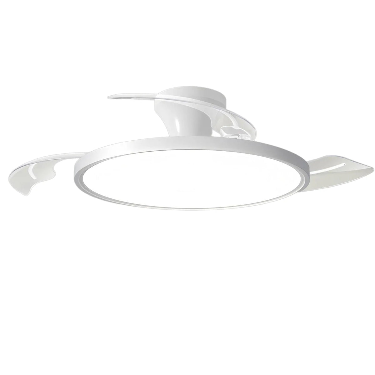 ventilateur led moderne noir blanc ailes lune lumiere télécommande contemporain